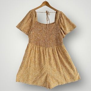 Ava & Viv Mustard Yellow Printed Smocked Romper